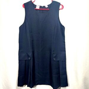 Izod Girls Uniform Dress Jumper Size 20 1/2 Navy Sleeveless Front Pleat Zipper